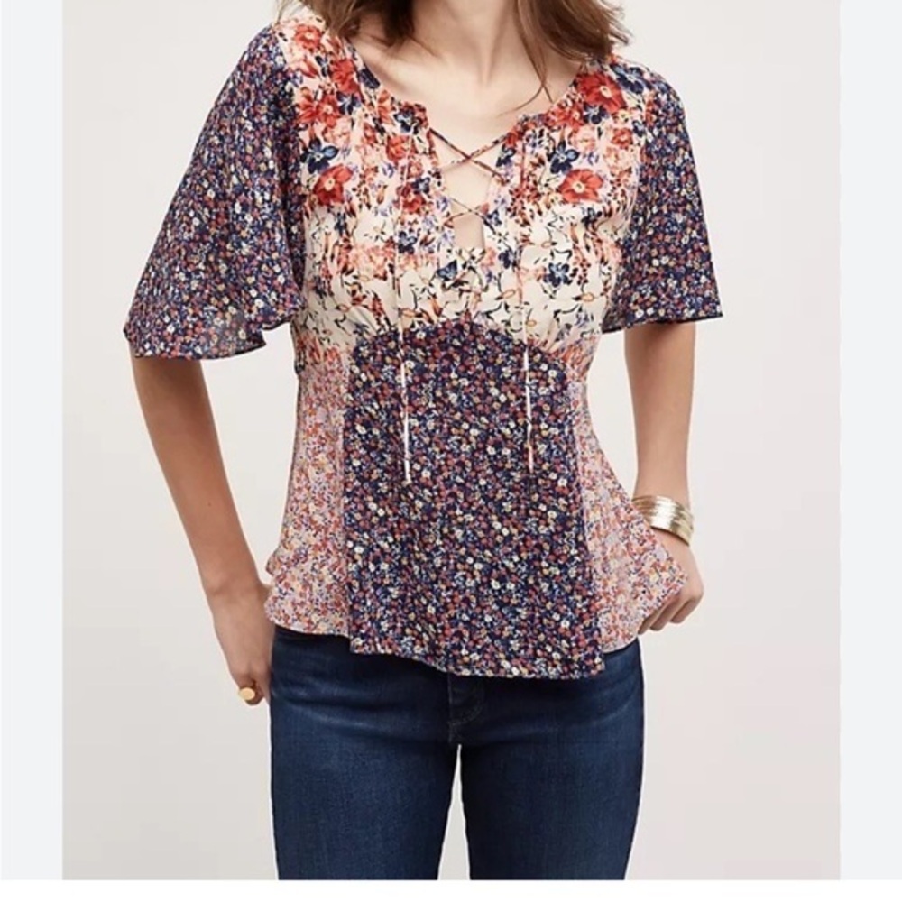 HD in Paris Red and Cream Flutter Sleeve Peplum Blouse